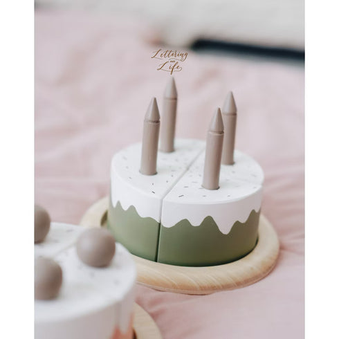 Wooden matcha cake, pretend play, ecofriendly toys